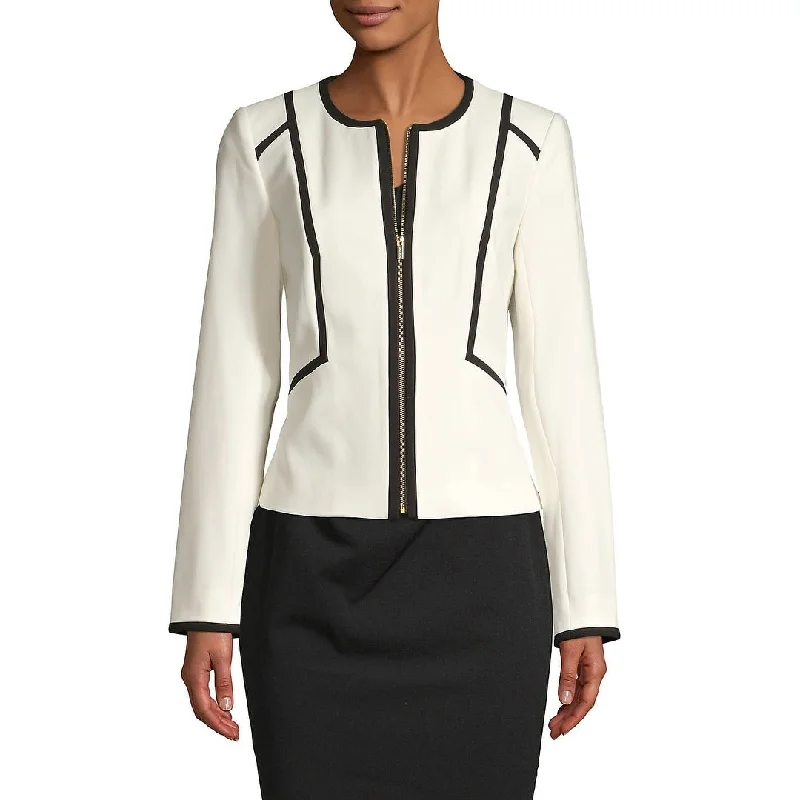 Calvin Klein Women's Zip Front Contrast Blazer White Size 14