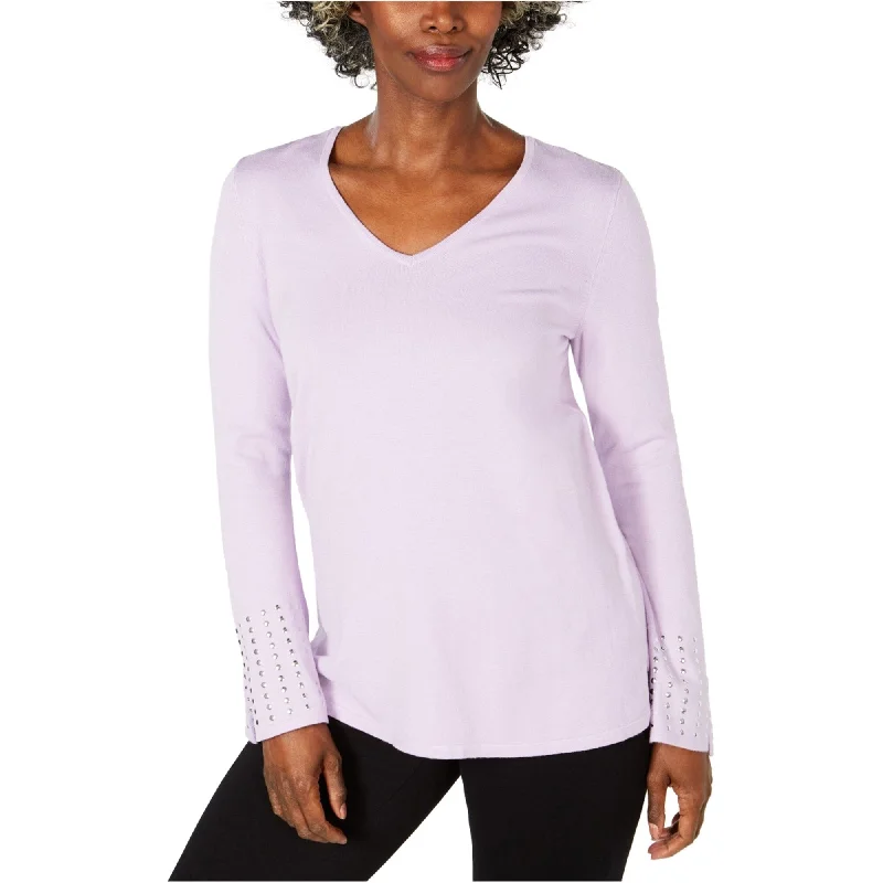 JM Collection Womens Studded Cuff Pullover Sweater, Purple, Small