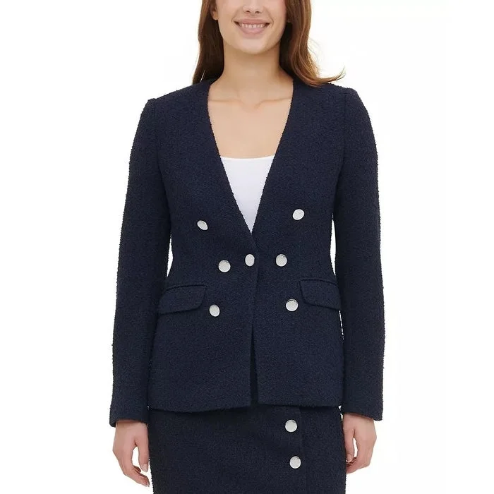 Calvin Klein Women's Double-Breasted Textured Blazer Blue Size 4