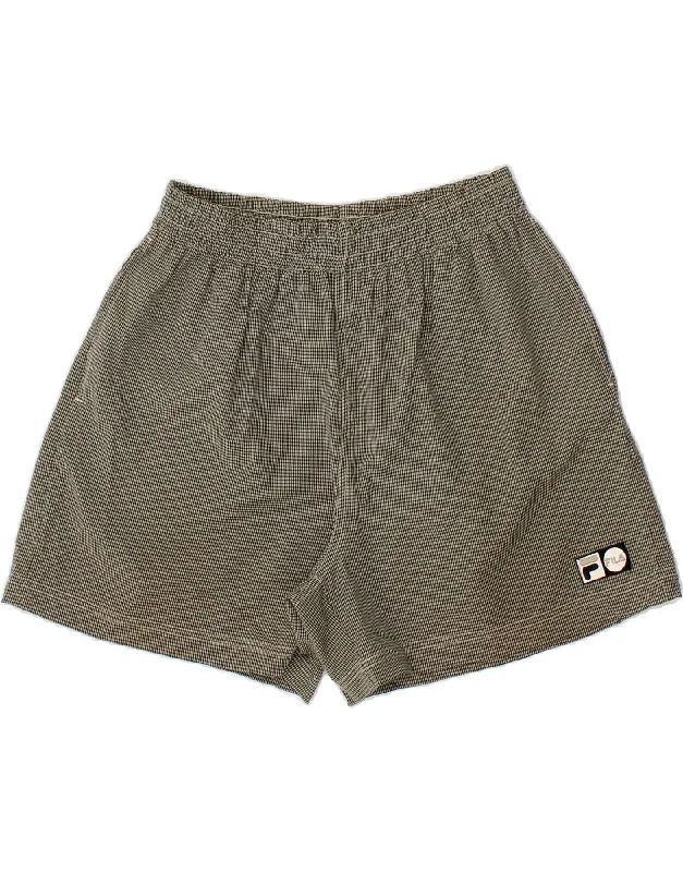 FILA Womens Sport Shorts UK 14 Large Khaki Check Polyester