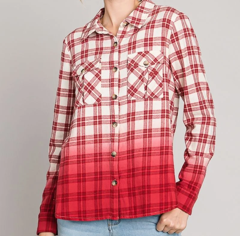 Heyson Women's Dip Dye Plaid Long Sleeve