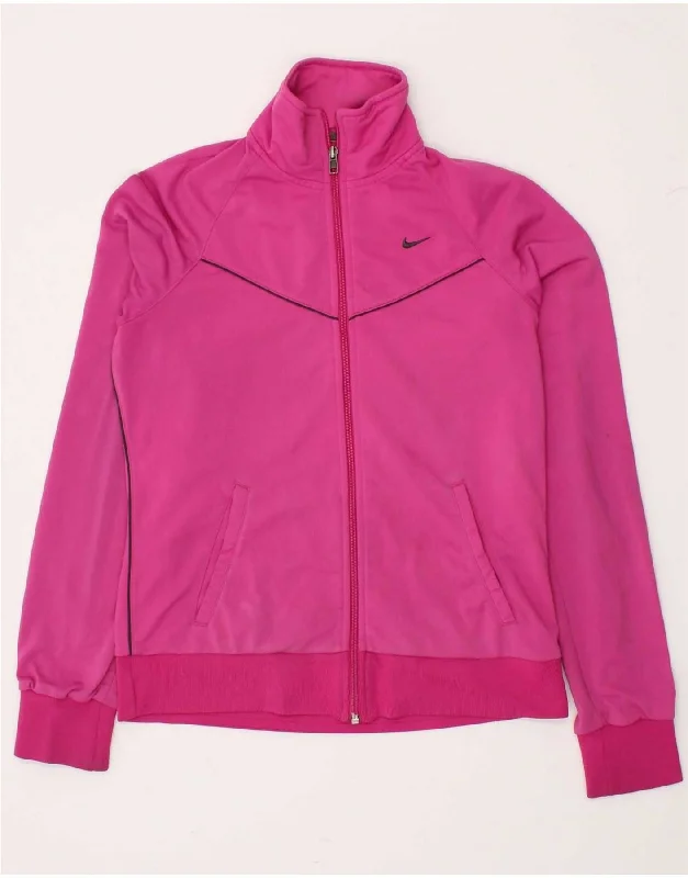 NIKE Womens Tracksuit Top Jacket UK 14 Large Pink Polyester