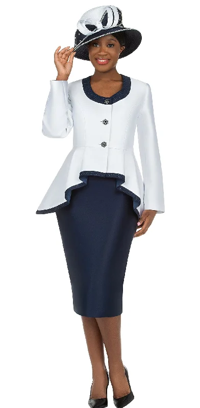 Giovanna Church Suit G1167-White/Navy