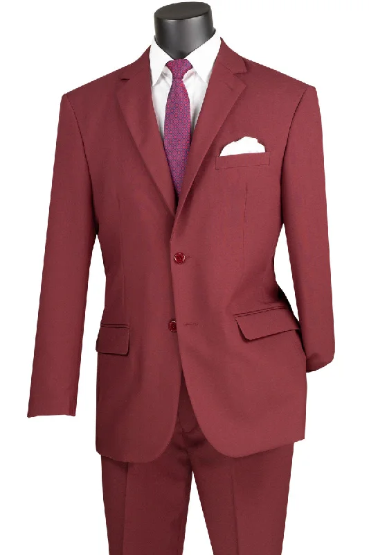 Victonique Collection: Burgundy 2 Piece Solid Color Single Breasted Regular Fit Suit