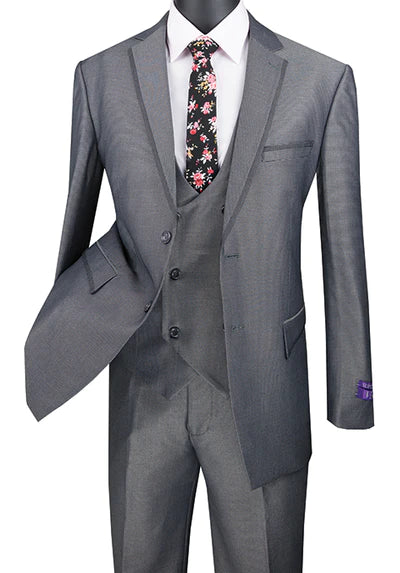 Imperial Collection: Charcoal 2 Piece Birdseye Pattern Single Breasted Modern Fit Suit