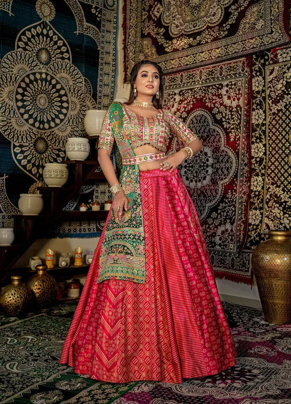 Women's Rani Pink Malai Satin Digital Printed Readymade Party Wear Lehenga Choli Set  (stitched 40 size, Alt 38 to 44 size) - Aastha Fashion