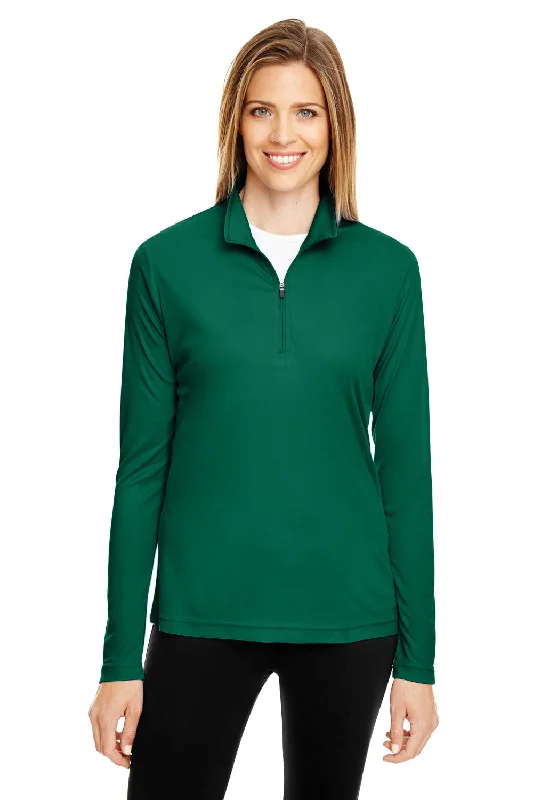 Team 365 Womens Zone Performance Moisture Wicking 1/4 Zip Sweatshirt - Forest Green