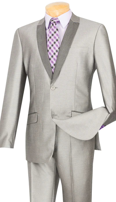 Pushkin Collection: Grey 2 Piece Sharkskin Single Breasted Slim Fit Suit