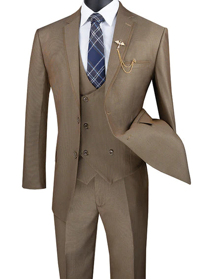 Imperial Collection: Khaki 2 Piece Birdseye Pattern Single Breasted Modern Fit Suit