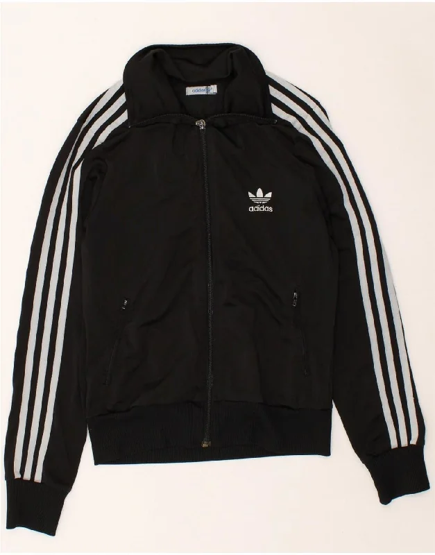 ADIDAS Womens Graphic Tracksuit Top Jacket EU 38 Small Black Polyester