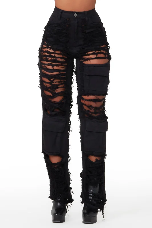 Serenity Black Super Shredded Wide Leg Jean