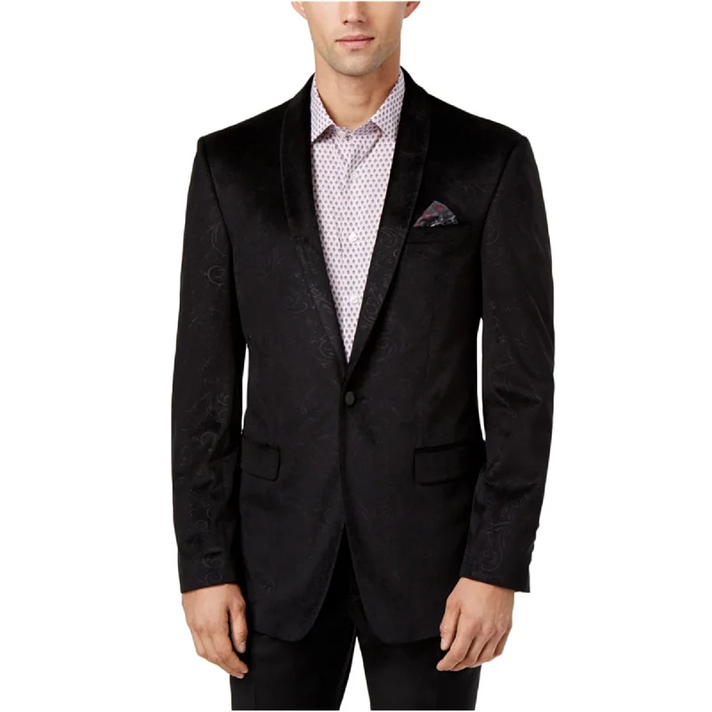 Tallia Mens Velvet One Button Blazer Jacket, Black, 38 Short