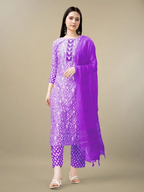 Women's Purple Rayon Embroidery & Sequence Work Kurta With Trouser & Dupatta  (stitched 40 size, Alt 38 to 44 size) - Aastha Fashion