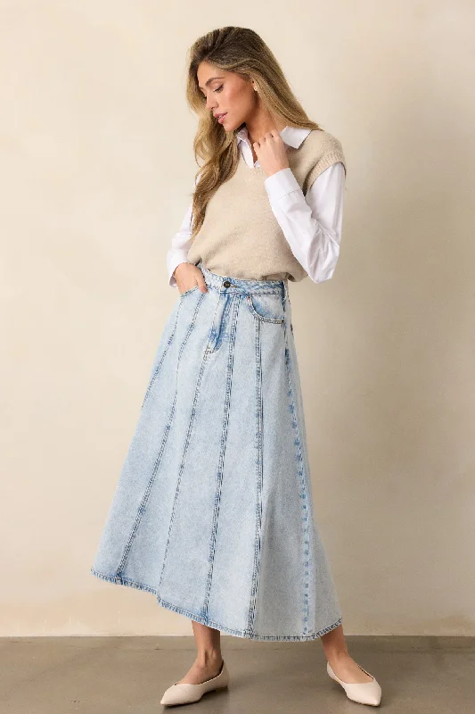 Rustic Dream Light Wash Denim Maxi Skirt