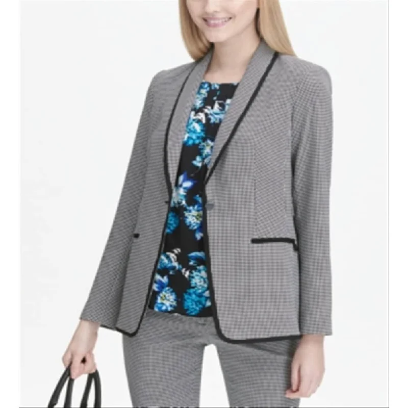 Calvin Klein Women's Printed One Button Blazer Gray Size 12