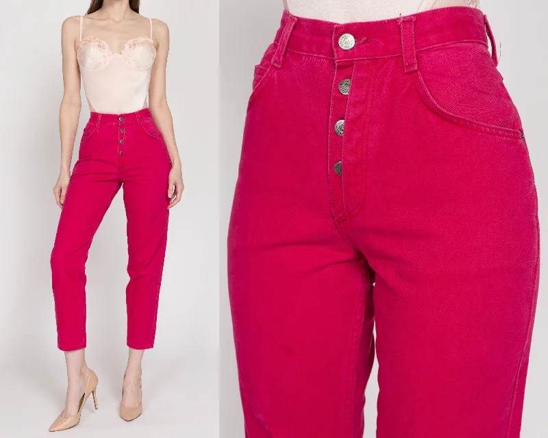 XS 90s Hot Pink Exposed Button Fly Jeans 23.5"