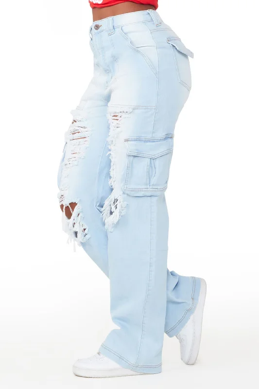 Ximena Light Wash Distressed Wide Leg Jean