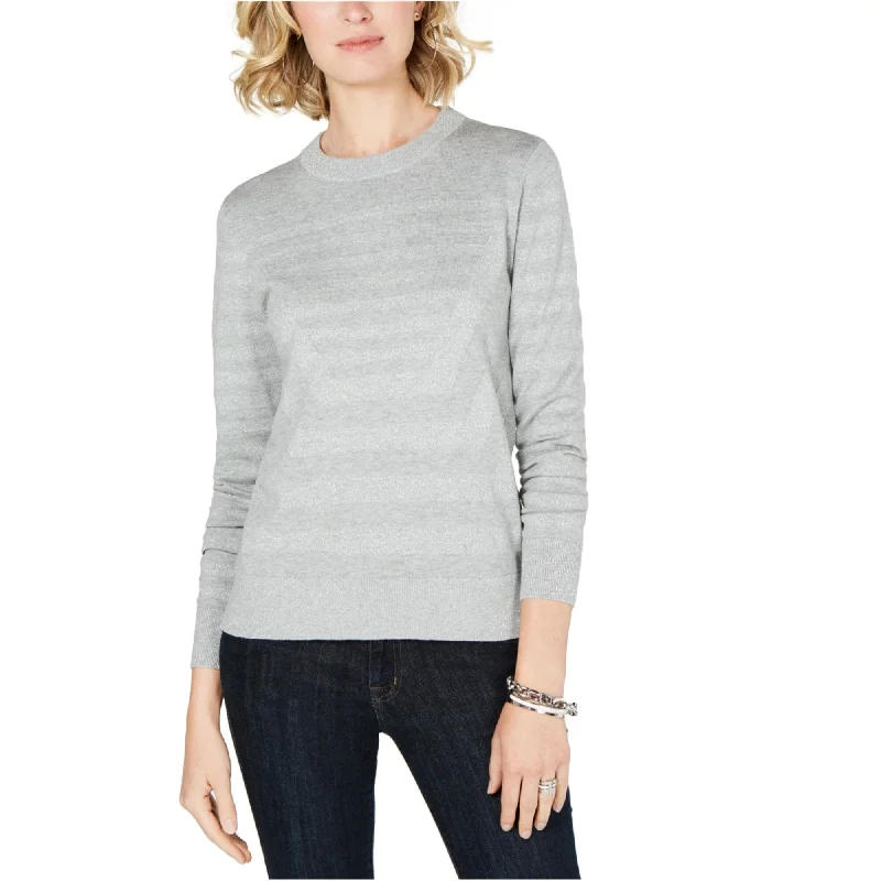 Michael Kors Womens Metallic Stripe Pullover Sweater, Grey, Large