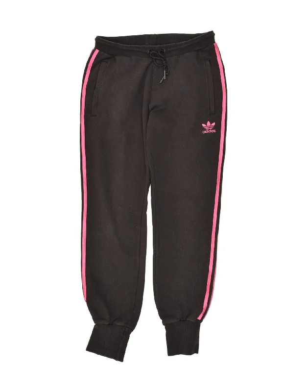 ADIDAS Womens Graphic Tracksuit Trousers Joggers EU 36 Small Black Cotton