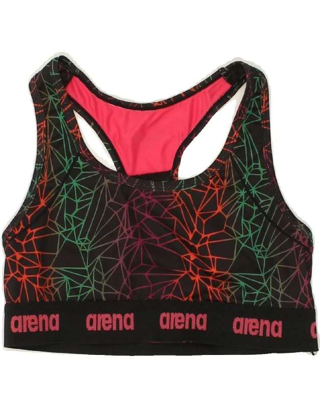 ARENA Womens Graphic Sport Bra Top UK 12 Medium Black Geometric Polyester