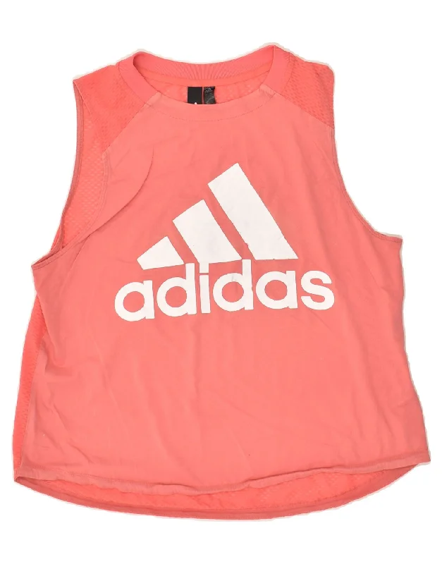 ADIDAS Womens Graphic Vest Top UK 16/18 Large Pink Cotton