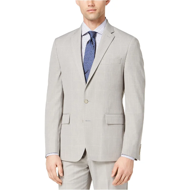 Ryan Seacrest Mens Windowpane Suit Two Button Blazer Jacket, Grey, 40 Short