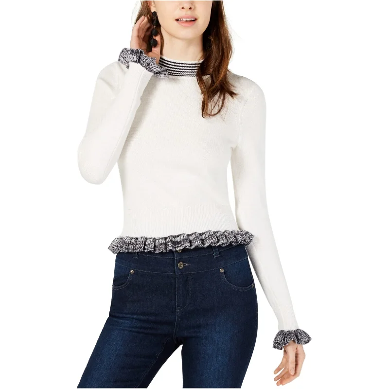 French Connection Womens Alexa Ruffle Trim Pullover Sweater, White, Small