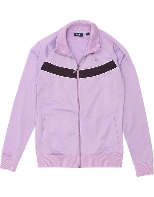 FILA Womens Tracksuit Top Jacket UK 14 Large Purple Polyester