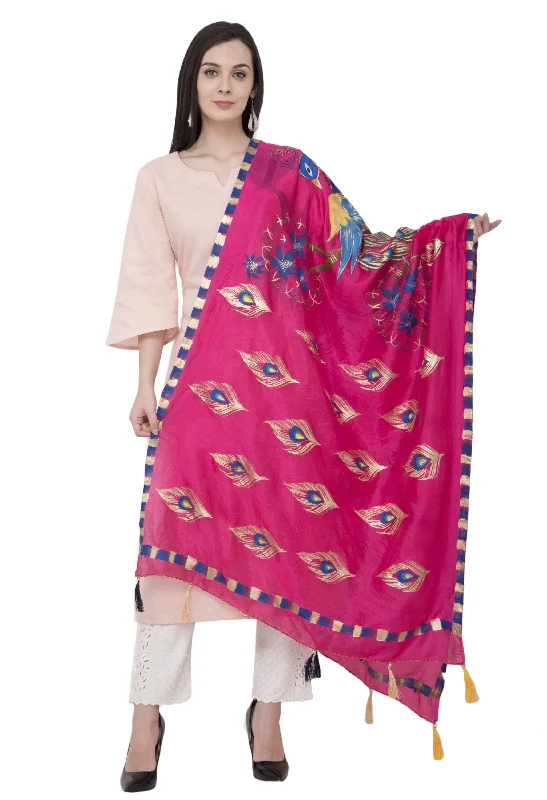 A R Silk Silk Peacock Multi Fancy Dupatta Color Rani Dupatta or Chunni