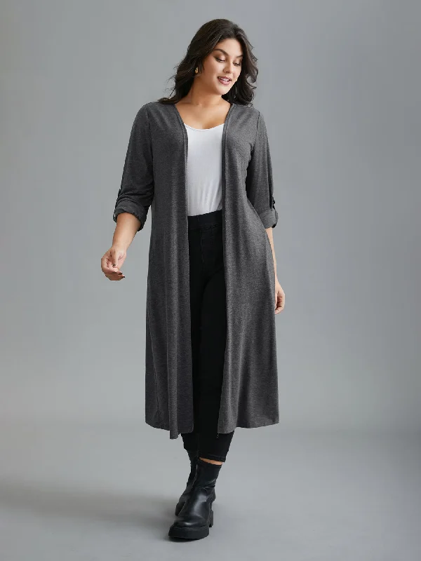 Solid Tab Sleeve Pocket Kimono