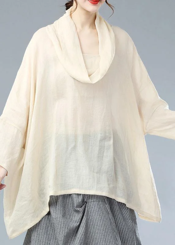 Bohemian Beige Turtle Neck Batwing Sleeve Fall Blouses