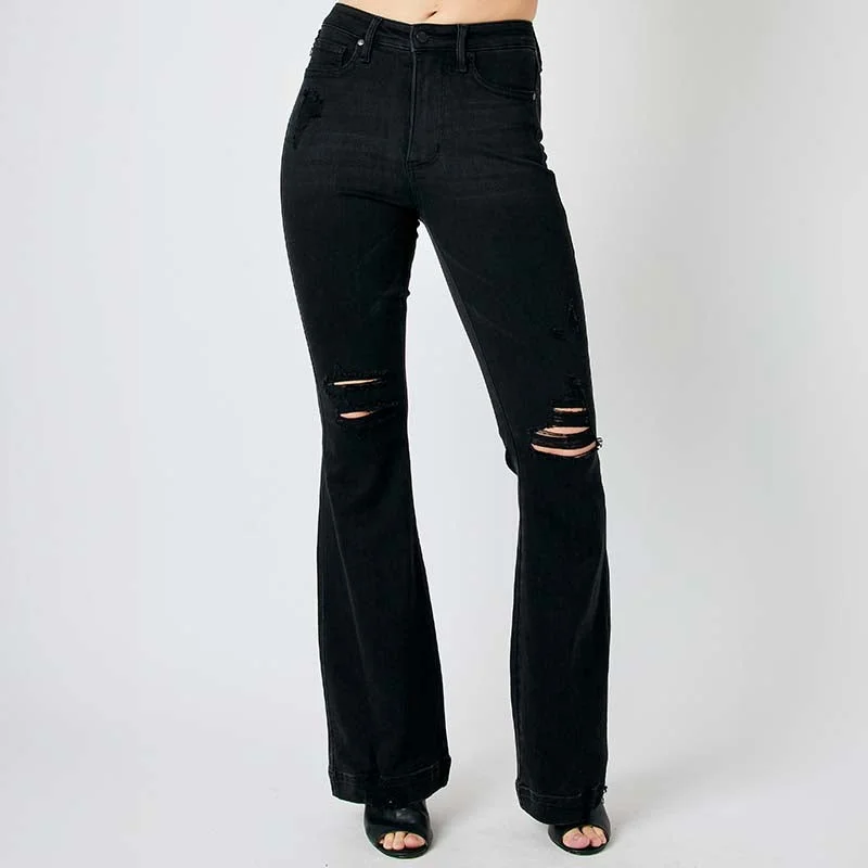 Destroyed High Rise Flare Jeans