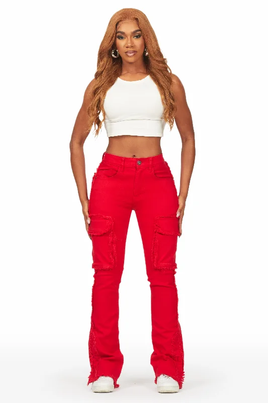 Kassidy Red Stacked Flare Jean