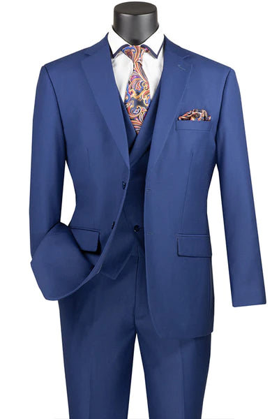 Elite Edit Collection: Blue 2 Piece Solid Color Single Breasted Modern Fit Suit