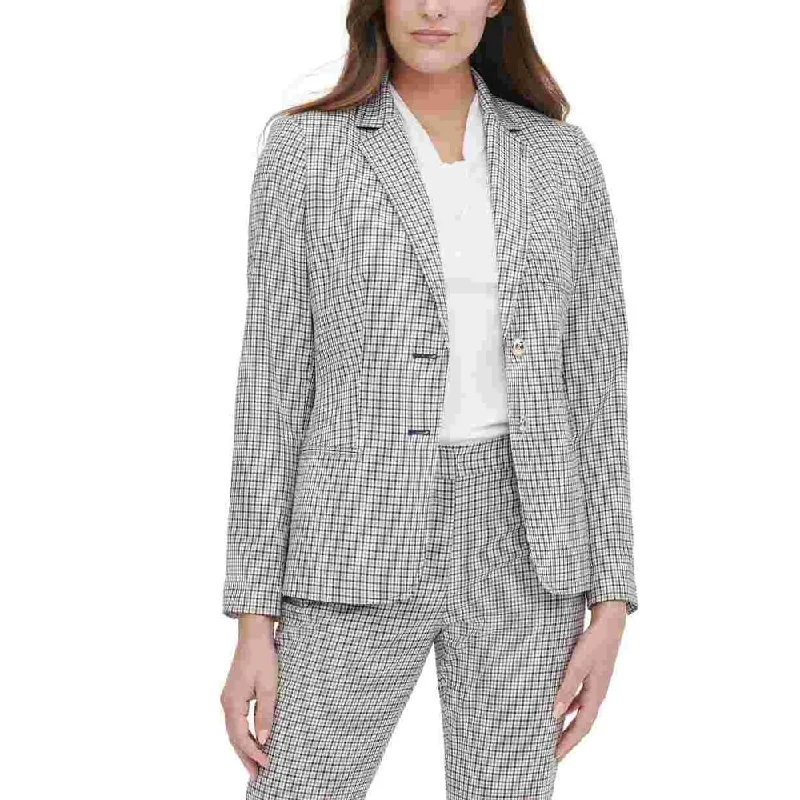 Tommy Hilfiger Women's Plaid Print Elbow Padded Blazer Brown Size 2