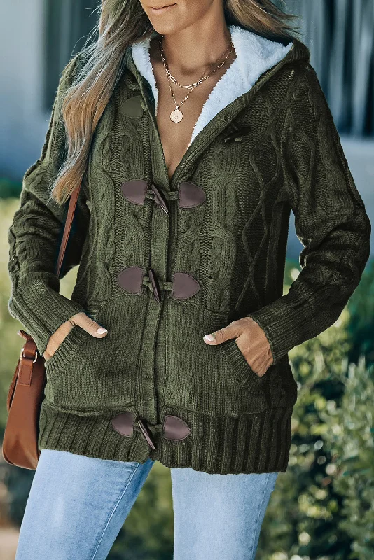 Army Green Furry Hood Sweater/Coat (Plus Size Available)