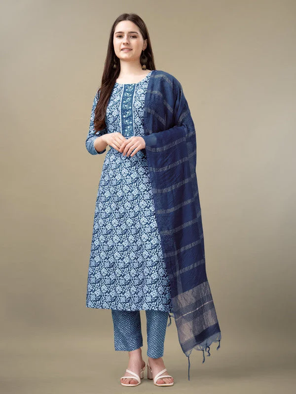 Women's Light Blue Rayon Embroidery & Sequence Work Kurta With Trouser & Dupatta  (stitched 40 size, Alt 38 to 44 size) - Aastha Fashion