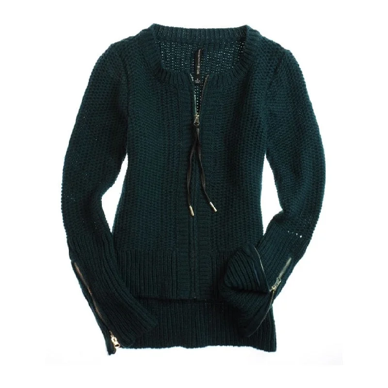 W118 Womens Full Zip Front Cable Knit Sweater, Green, Small