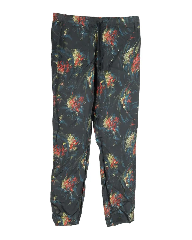 Dries Van Noten Floral Trousers in Black Viscose