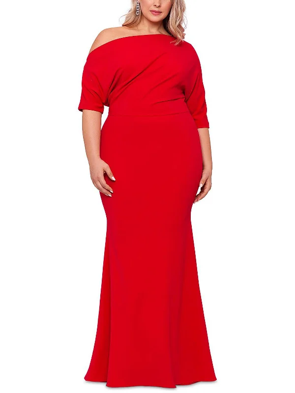 Plus Womens Off-The-Shoulder Maxi Evening Dress