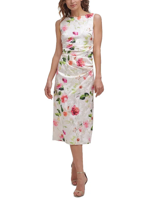 Womens Floral Midi Cocktail and Party Dress