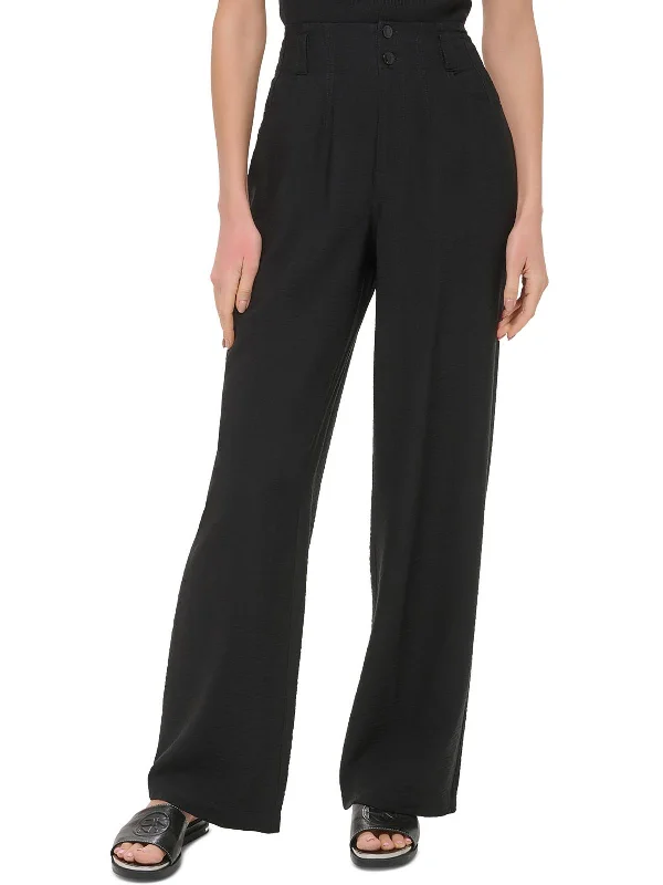 Womens High Rise Solid Wide Leg Pants