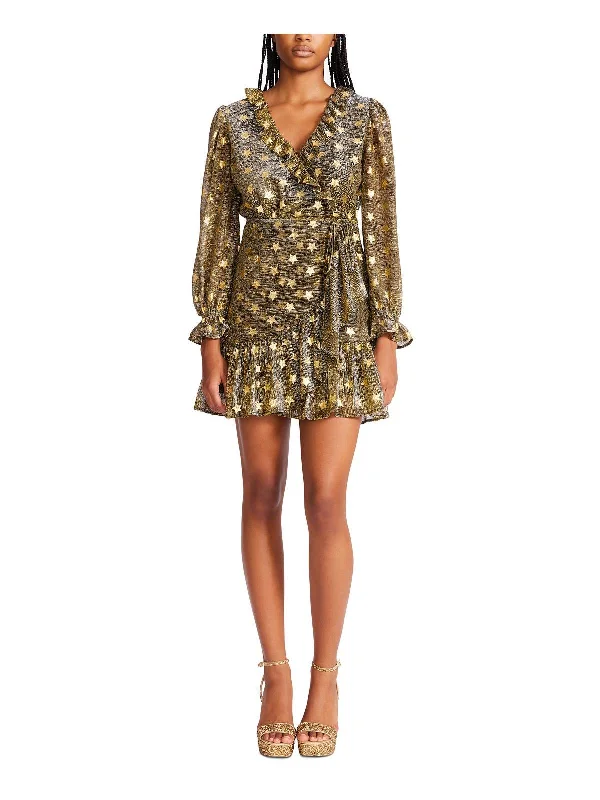 Womens Metallic Mini Wrap Dress