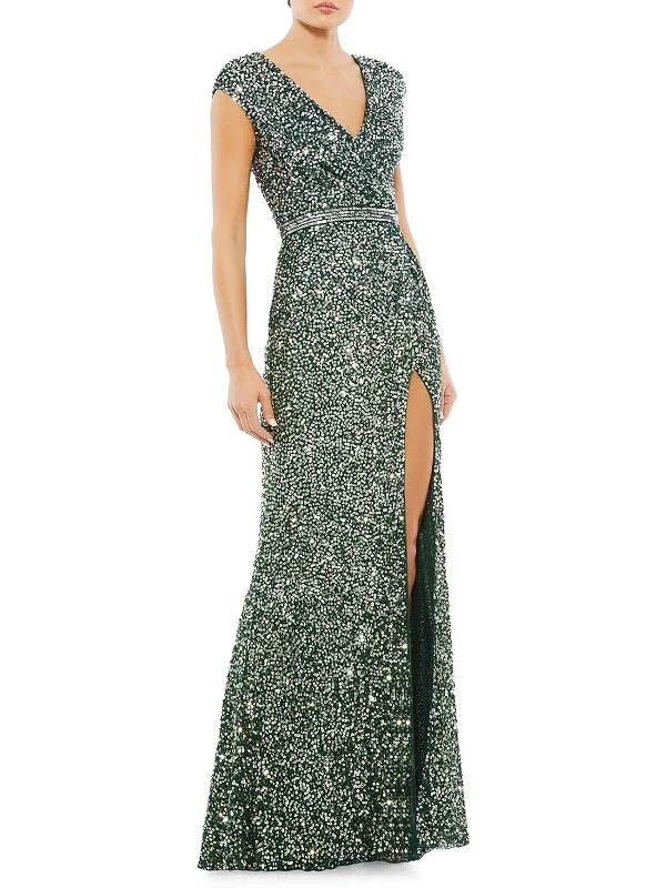 Womens Sequined Maxi Evening Dress