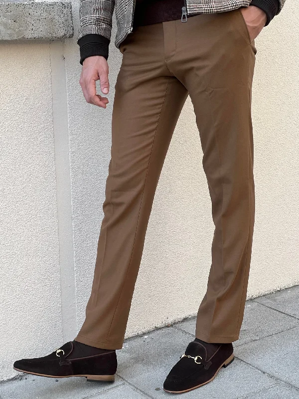 Bojoni Astoria Slim Fit High Quality  Patterned Camel Pants