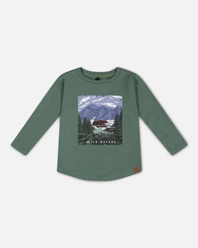 Long Sleeve T-Shirt With Print Forest Green