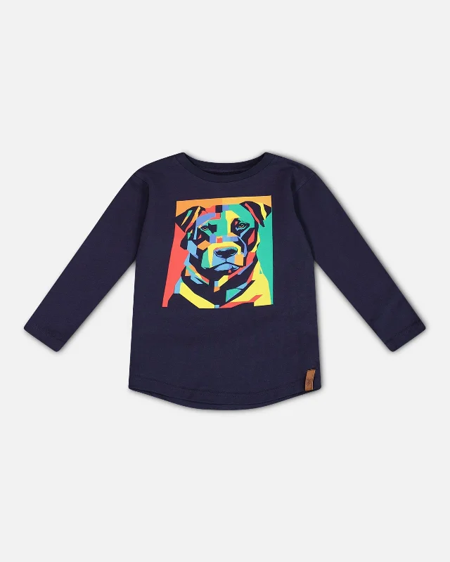 Long Sleeve T-Shirt With Print Navy