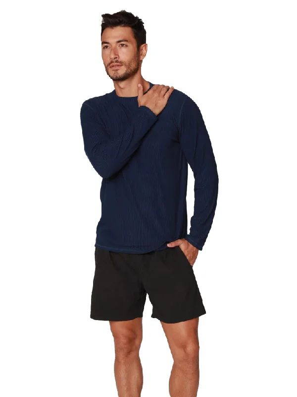 Men's Long Sleeve Loose Fit Navy Crew Neck Shirt